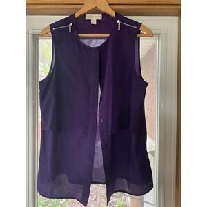 MICHAEL Michael Kors Sleeveless Button Down Shoulder Zipper Blouse Purple M